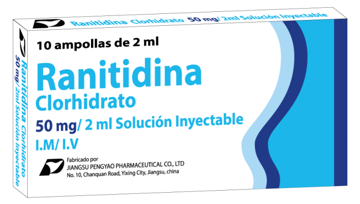 Ranitidina Clorhidrato 50 mg/2 ml, Solución Inyectable